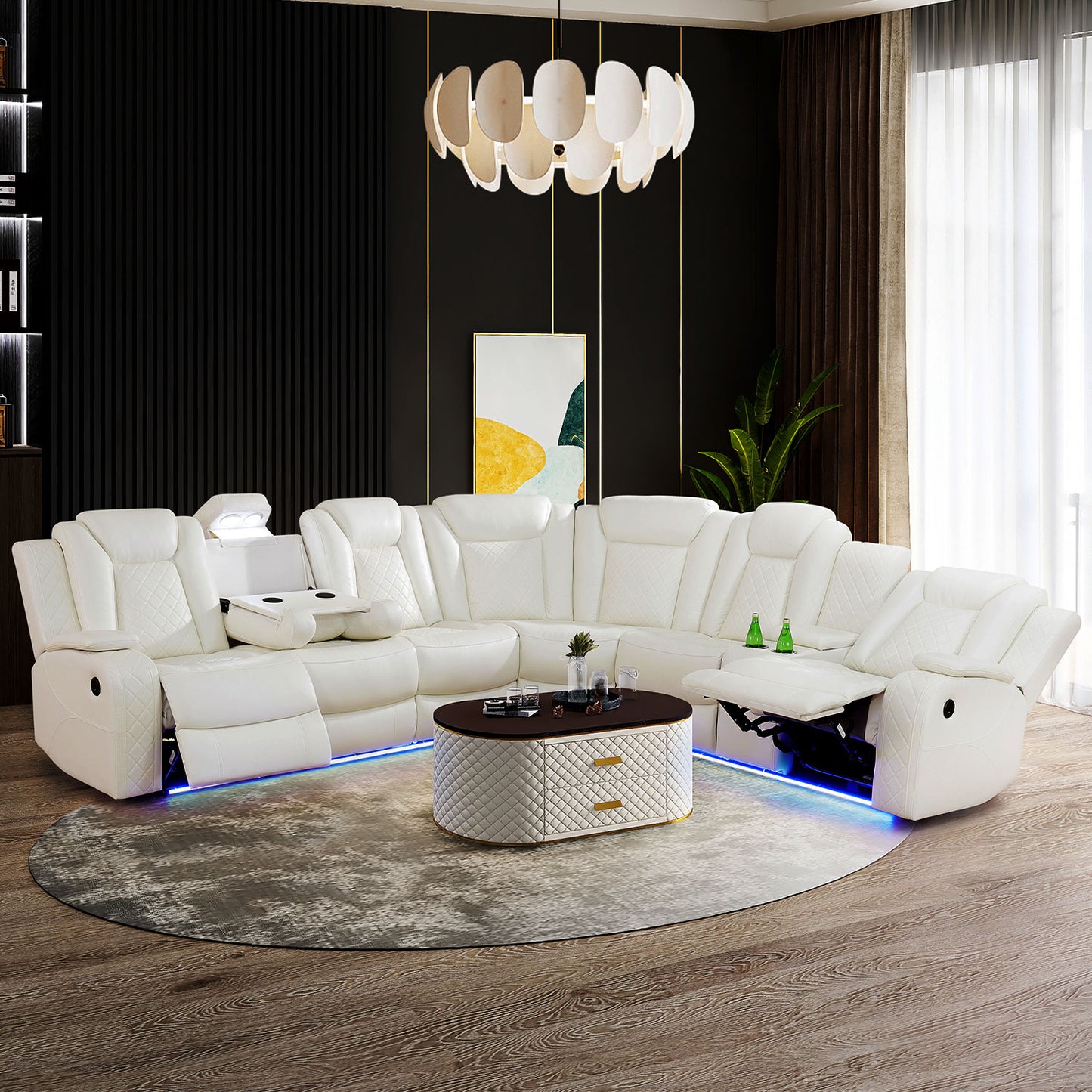 Weißes atmungsaktives Leder, 3-stückiges Wohnzimmer-Sofa - Liegesessel - Set - GN4732-w