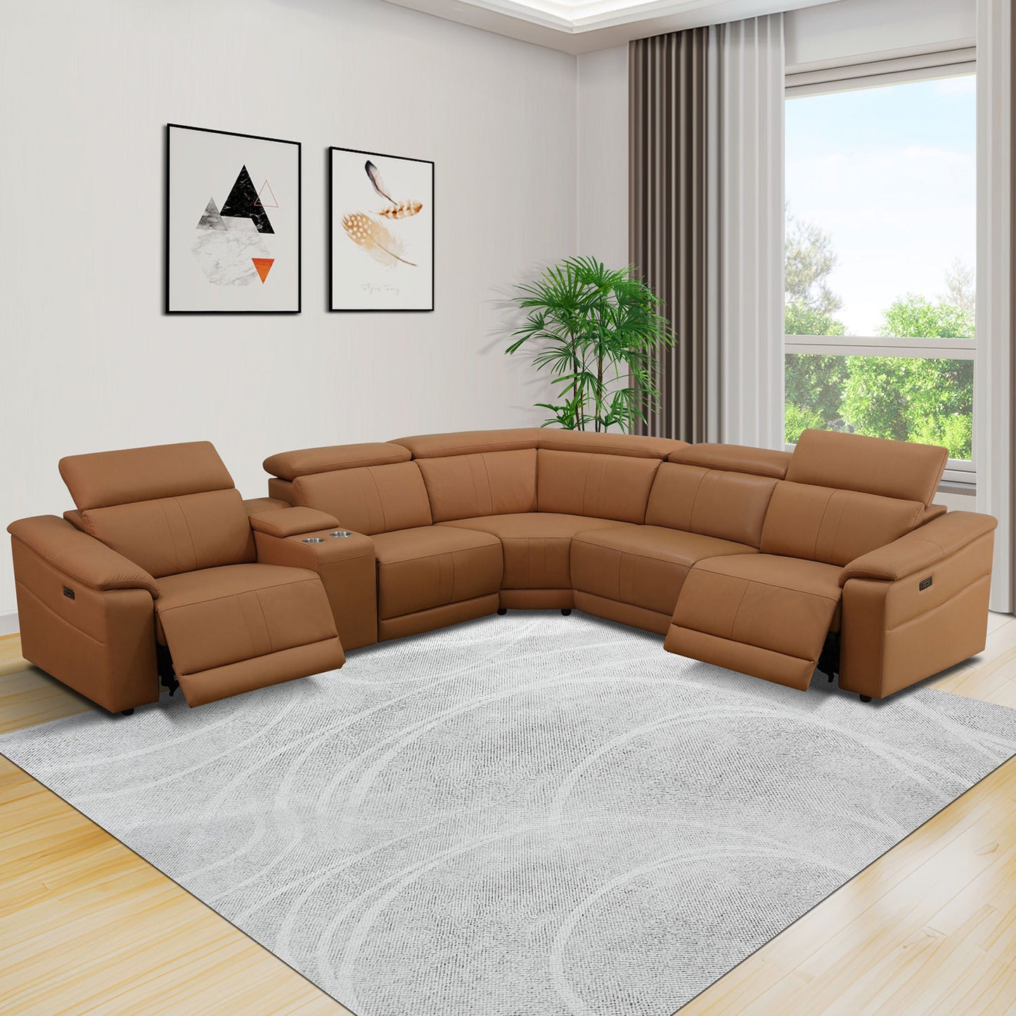 Hellbraunes atmungsaktives Leder, 6-stückiges Wohnzimmer-Liegesessel-Sofa-Set - gn4731