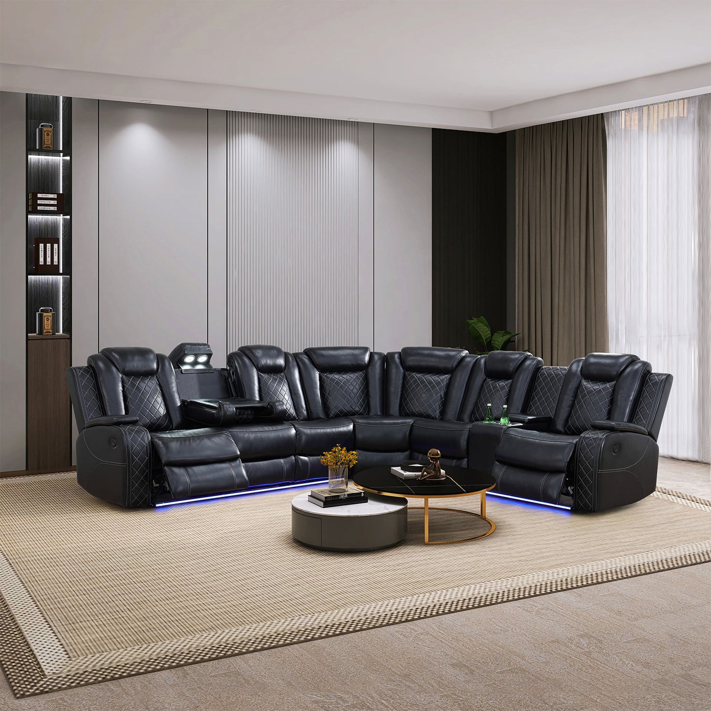 Schwarzes atmungsaktives echtes Leder, 3-stückiges Wohnzimmer-Liegesessel-Sofa - gn4730
