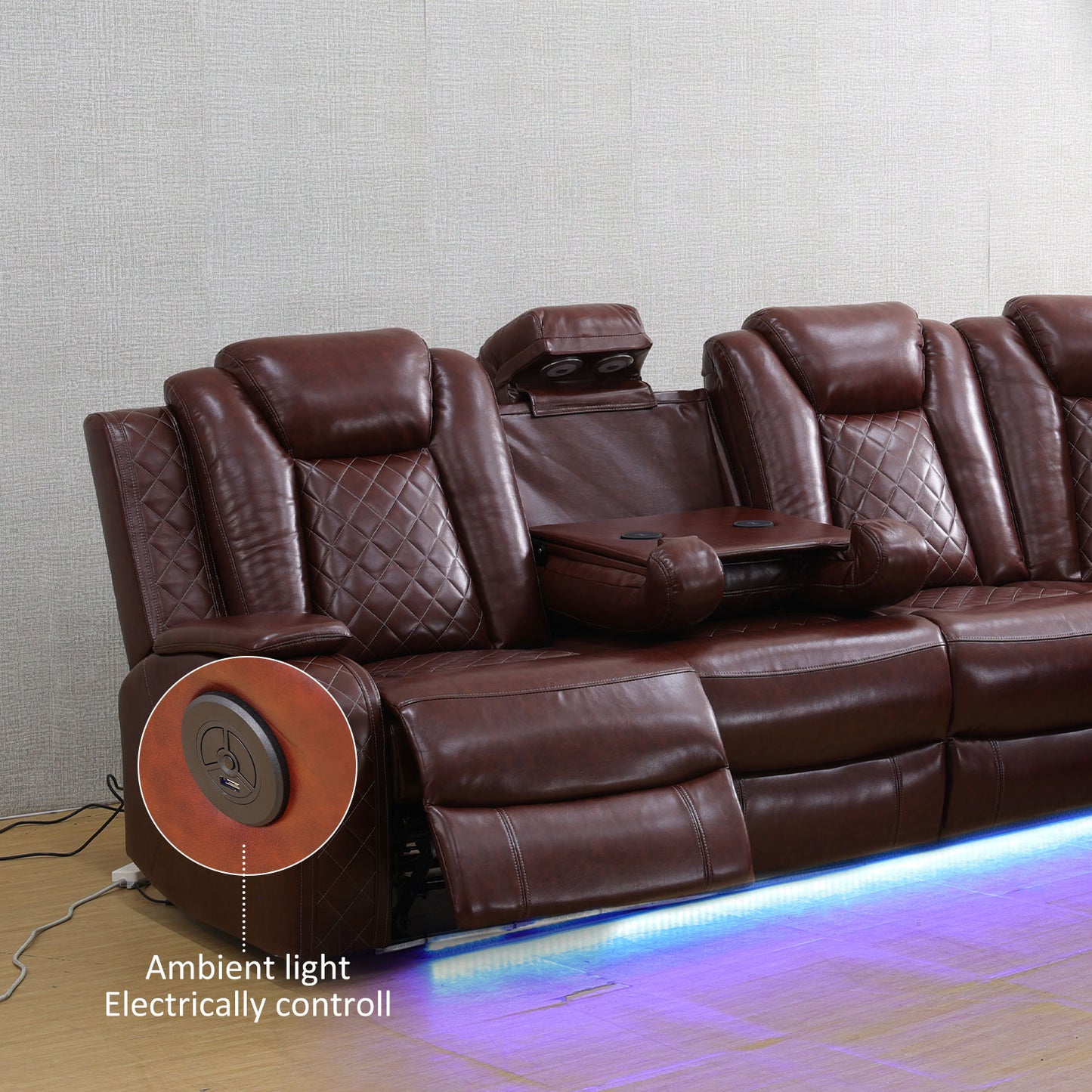 Rotes atmungsaktives Leder, 3-stückiges Wohnzimmer-Sofa-Liegesessel-Set - gn4733