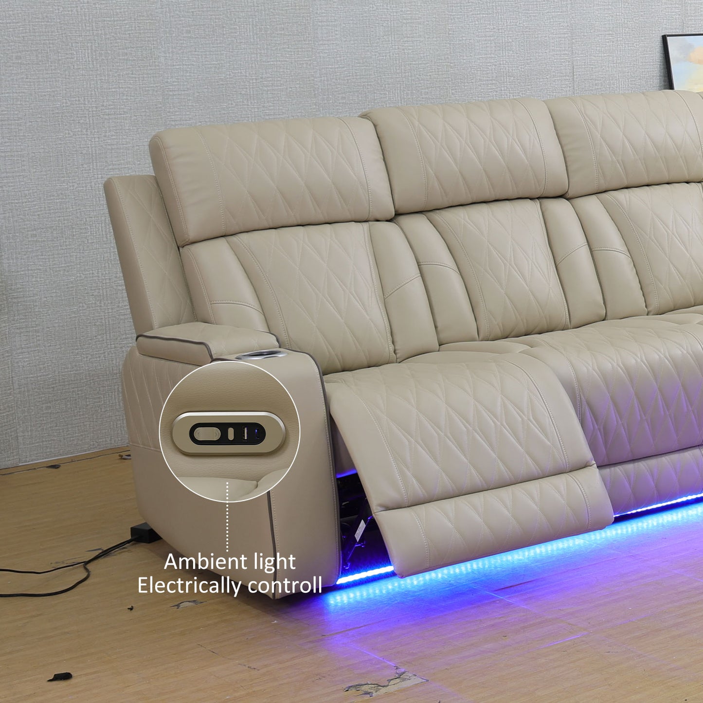 Mischbeige atmungsaktives Leder, Dreiteiliges Sofa-Liegesessellerset - gn4738
