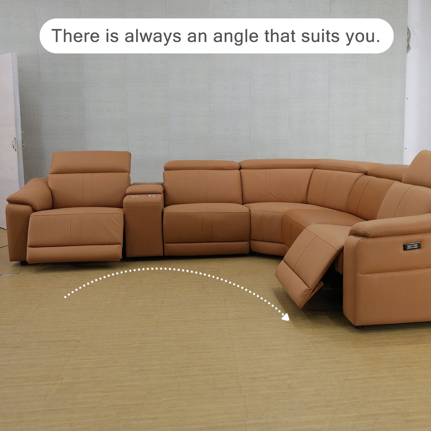 Hellbraunes atmungsaktives Leder, 6-stückiges Wohnzimmer-Liegesessel-Sofa-Set - gn4731
