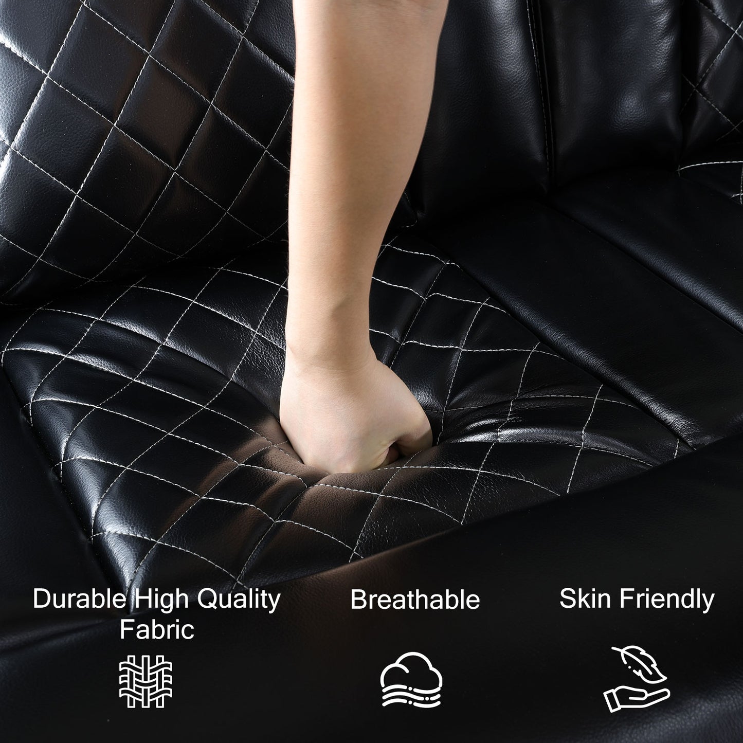 Schwarzes atmungsaktives Leder, 3-stückiges Wohnzimmer-Liegesessel-Sofa-Set - gn4632