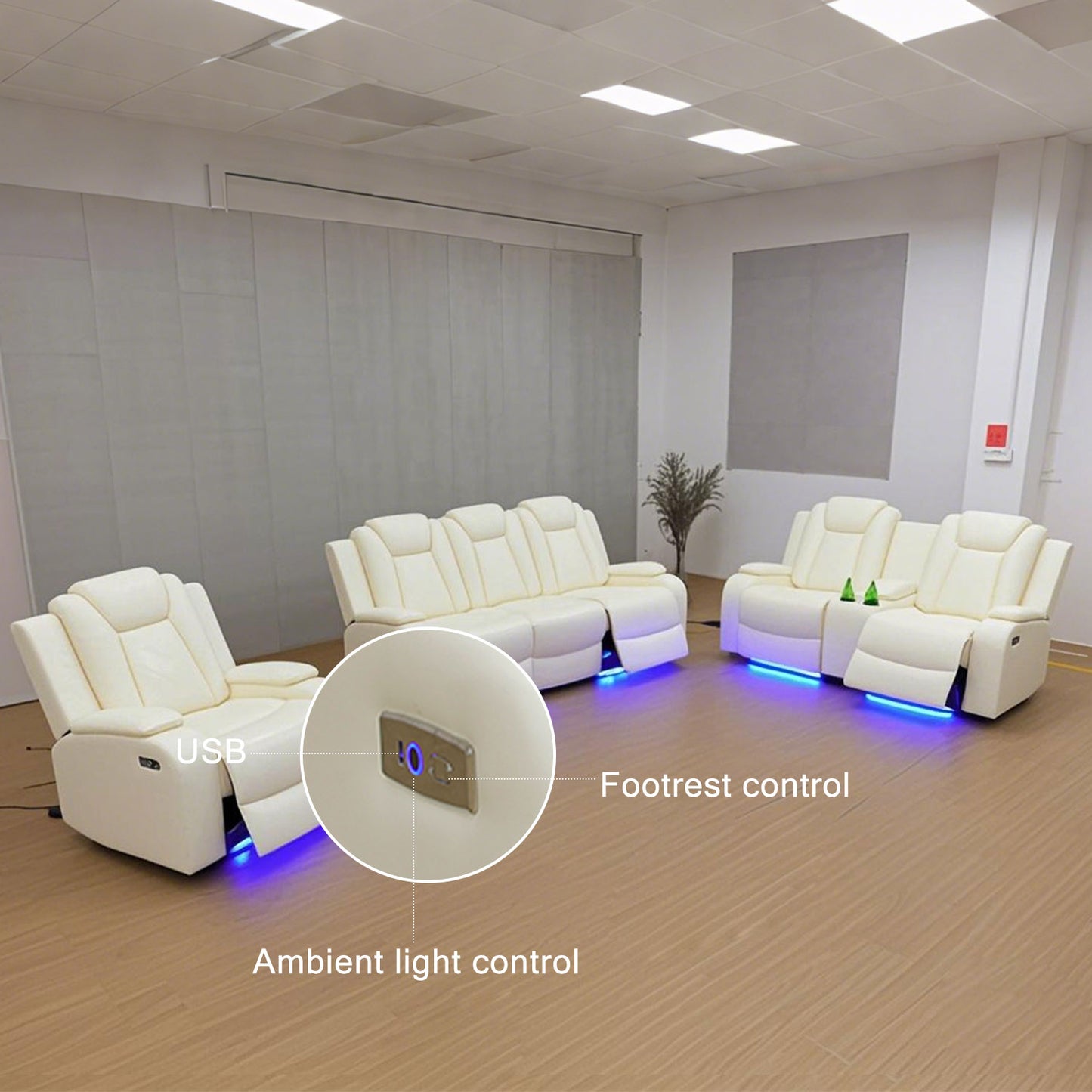 Weißes atmungsaktives Leder, 3-stückiges Wohnzimmer-Liegesessel-Sofa-Set - gn4649