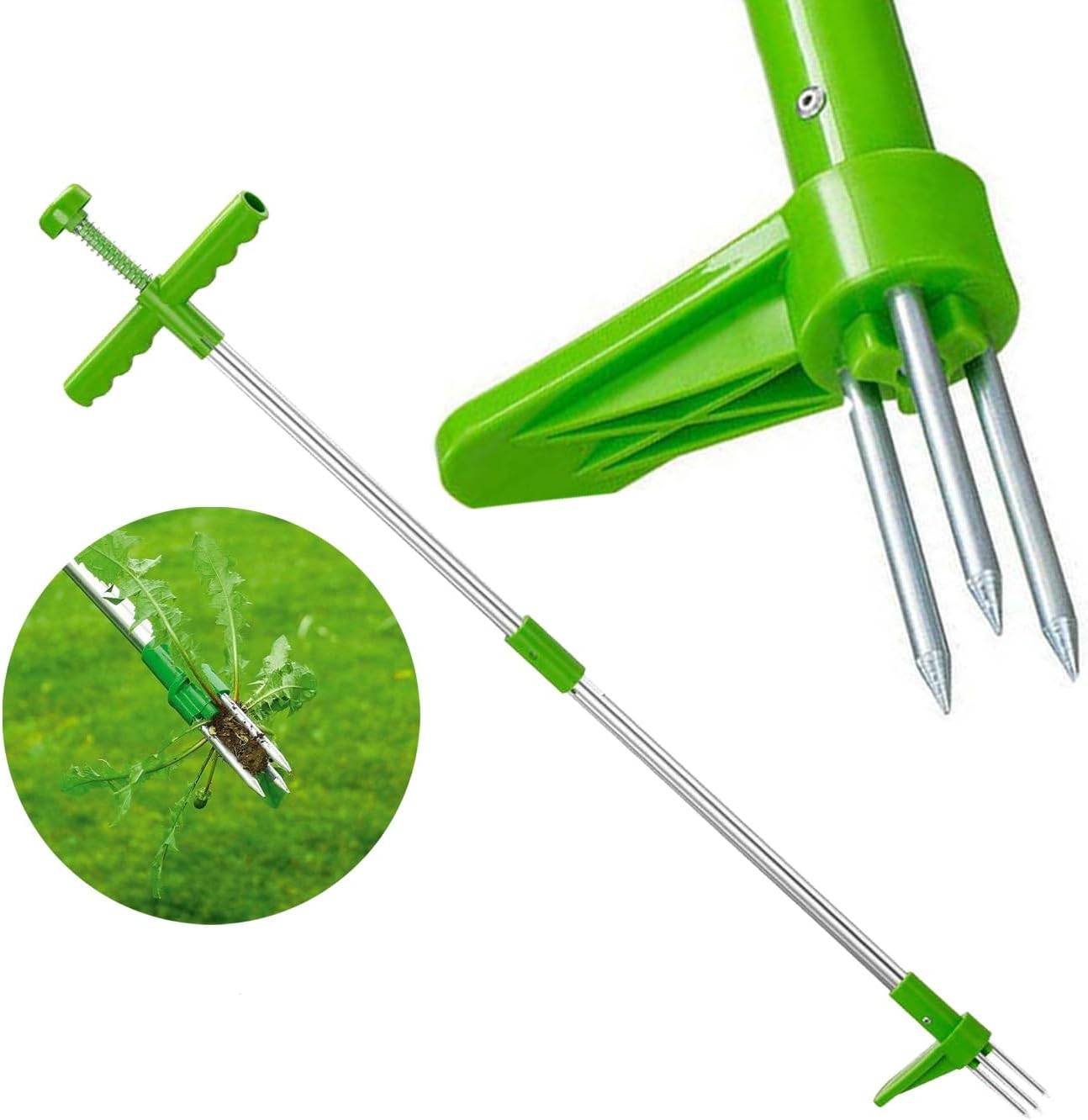 Unkrautzieher, Handwerkzeug zum Aufstellen, abnehmbares Unkrautwerkzeug mit 3 Klauen und langem Griff, für Rasen, Hof, Garten, Fingerhirse, Löwenzahnstecher, Gartengeräte