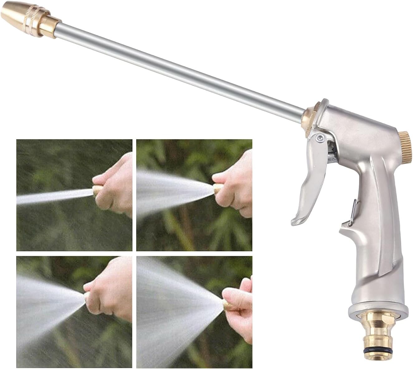 Metal watering gun, high-pressure metal watering can with brass nozzle for car washing, cleaning, watering gardens and lawns – long