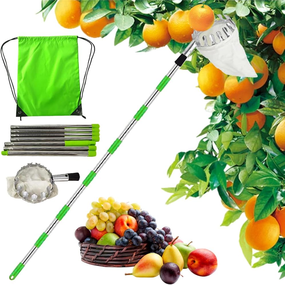 Telescopic Fruit Picker, 3.2 m Apple Picker, Detachable Fruit Picker, Garden Picking Tool for Tree Pear Peach Fruit Picker