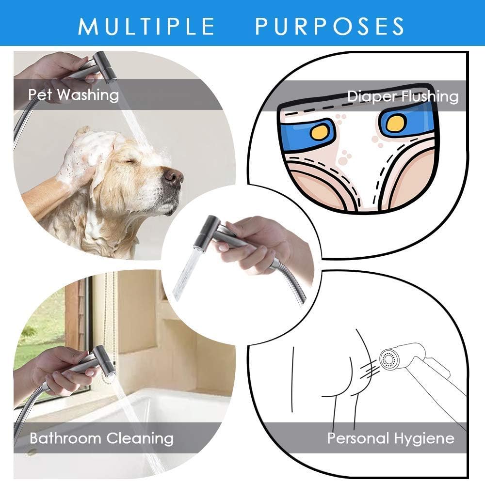 Kit de Douchette de Bidet pour WC, Pulverizer de Bidet and Acier Inoxydable with Tuyau et Vanne G 1/2, Douchette WC
