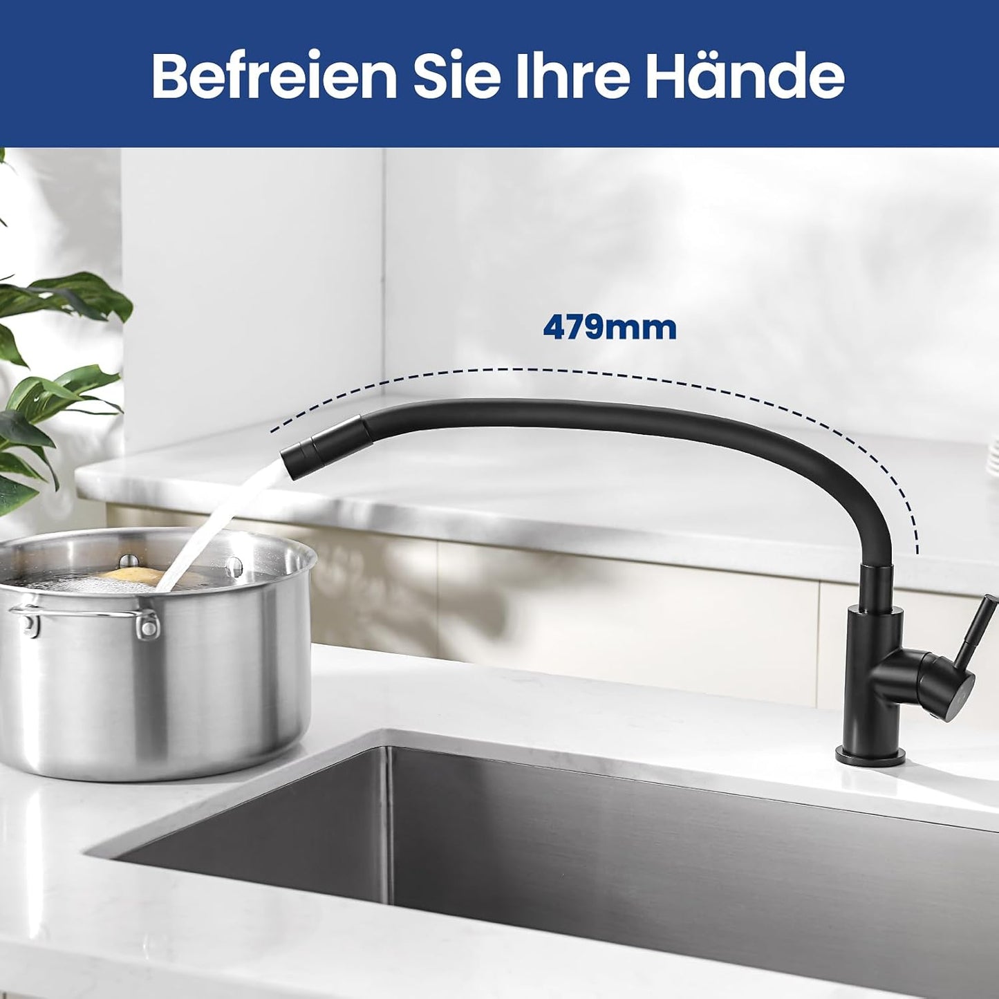 Black kitchen faucet, 360° swivel flexible kitchen faucet, kitchen mixer tap, sink faucet with flexible spout, single lever mixer for hot and cold water