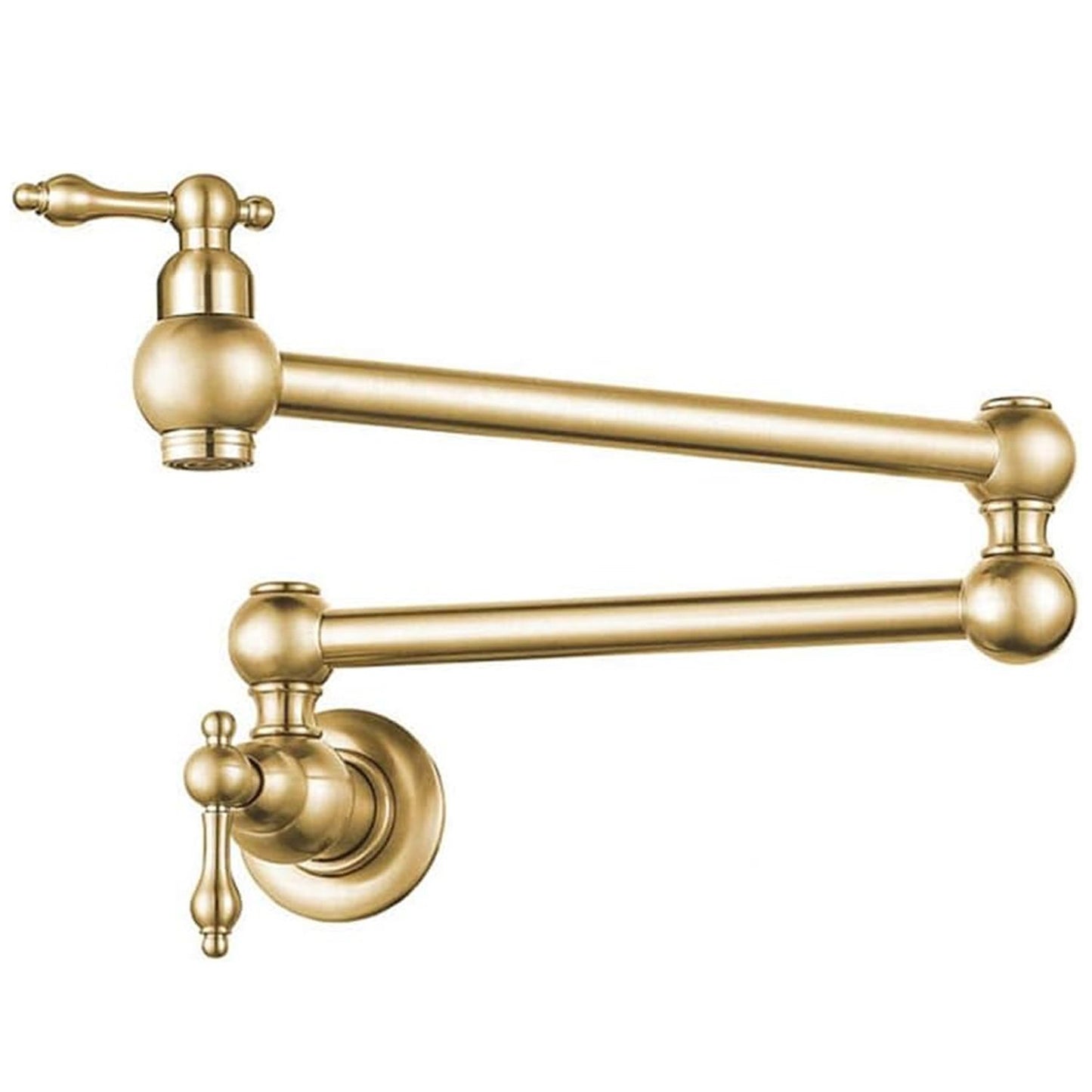 Einzelner Kaltwasser-Küchenhahn, Wandmontage, Küchenspüle, Wasserhahn im modernen Stil, 360° schwenkbar, Messing, Doppelgriff, Küchen- und Gartenhahn, gebürstetes Gold