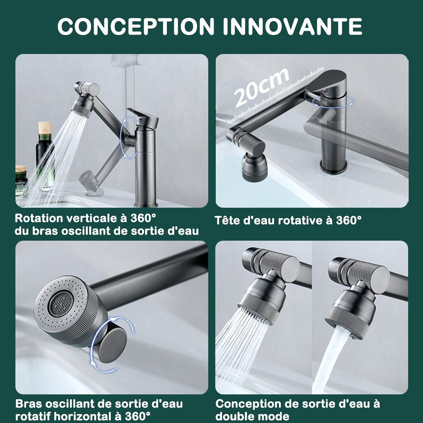 Küchenarmatur, Chrom-Küchenspülenarmatur mit 2 Sprühmodi, 360° schwenkbarer Universal-Mechanischer Arm