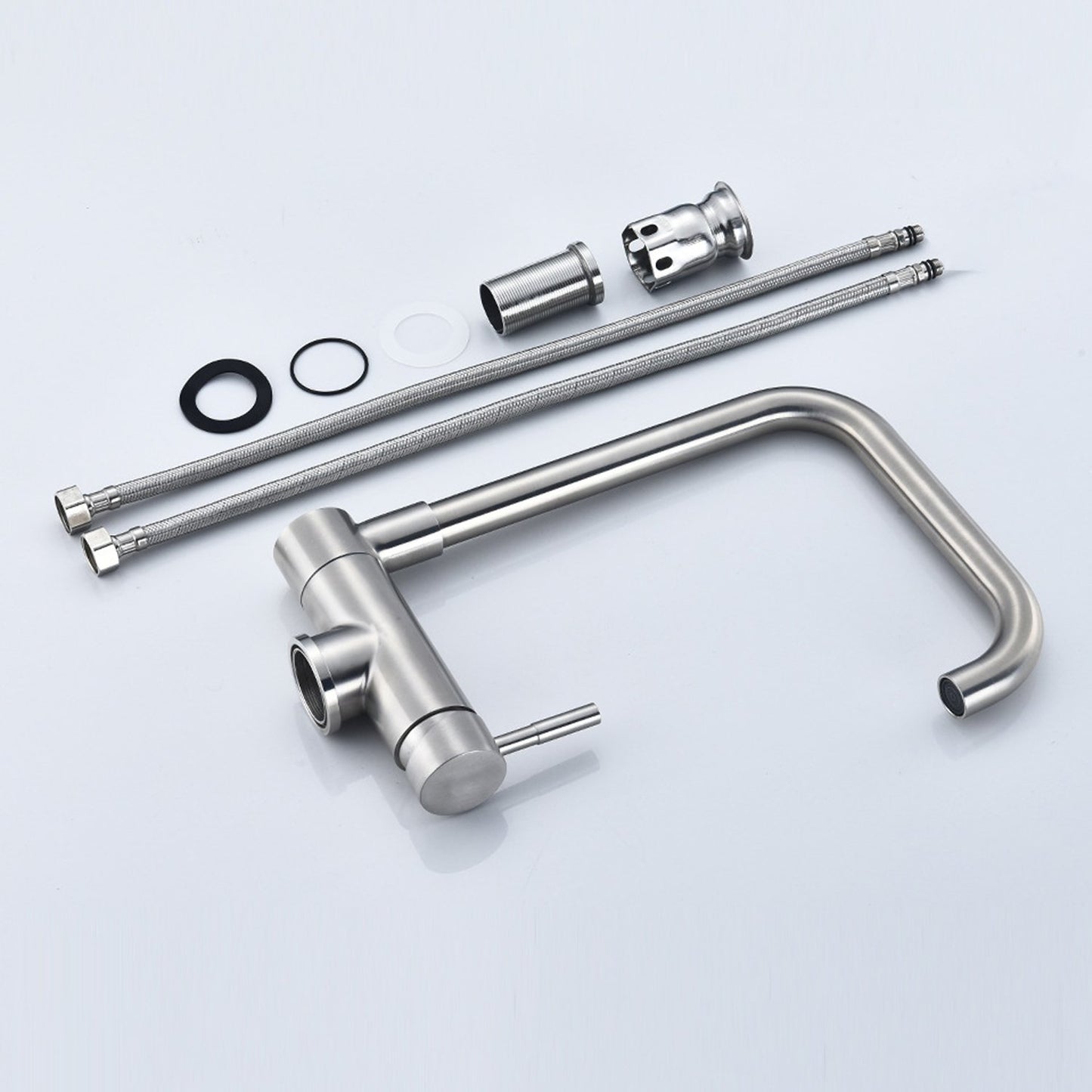 Pull-out kitchen mixer tap, tall sink faucet, 360° rotating stainless steel spout, adjustable single-lever mixer for hot and cold water, brushed surface