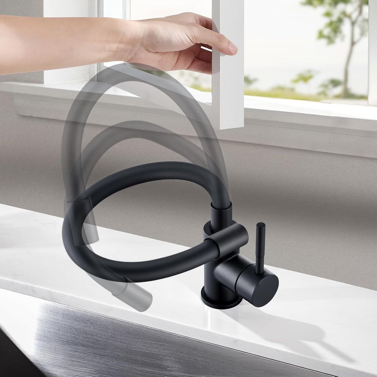 Black kitchen faucet, 360° swivel flexible kitchen faucet, kitchen mixer tap, sink faucet with flexible spout, single lever mixer for hot and cold water