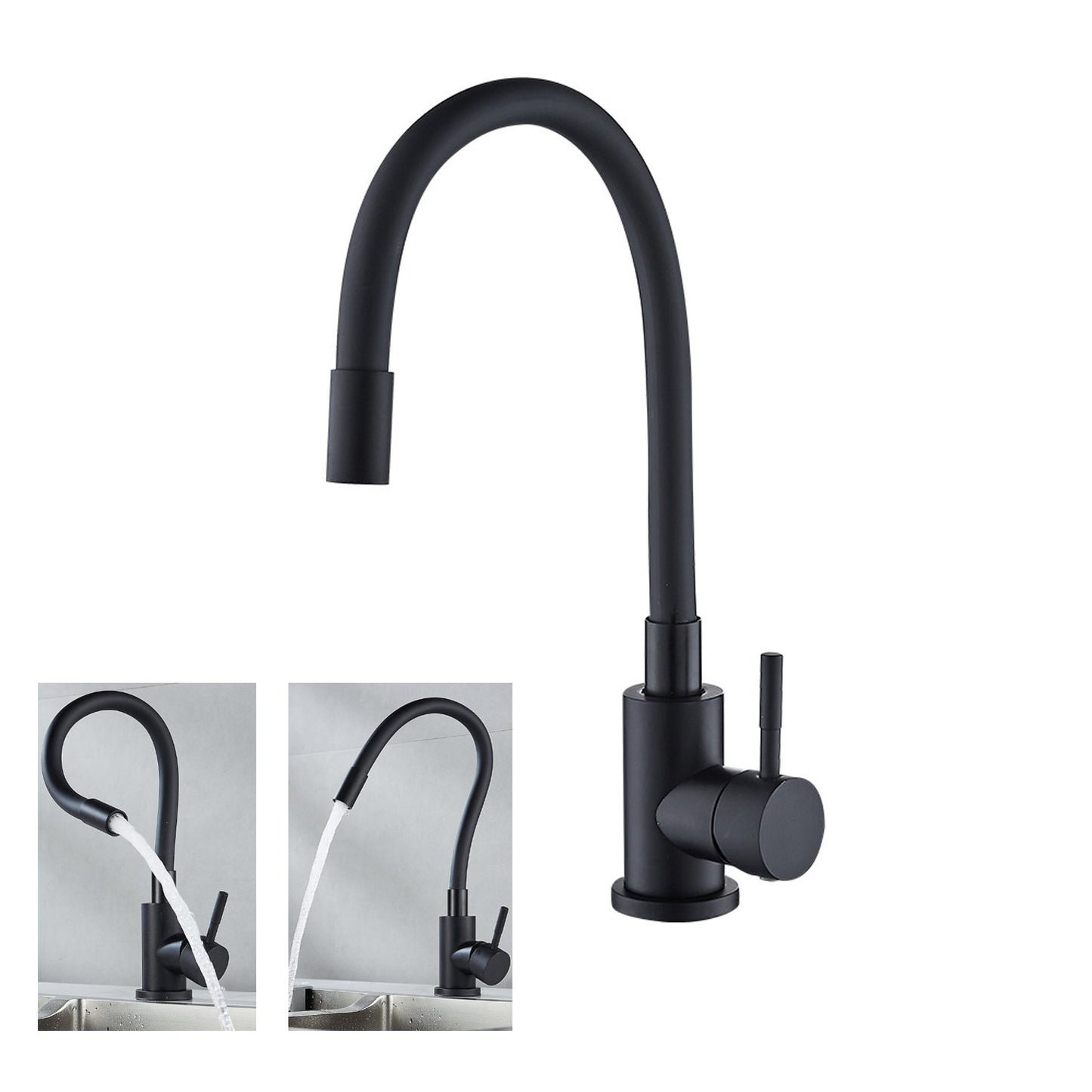 Black kitchen faucet, 360° swivel flexible kitchen faucet, kitchen mixer tap, sink faucet with flexible spout, single lever mixer for hot and cold water