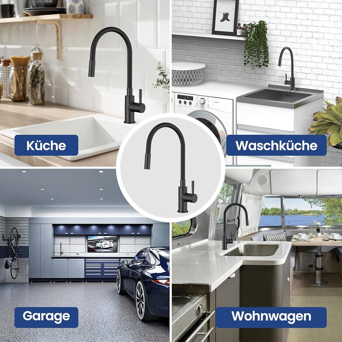 Black kitchen faucet, 360° swivel flexible kitchen faucet, kitchen mixer tap, sink faucet with flexible spout, single lever mixer for hot and cold water