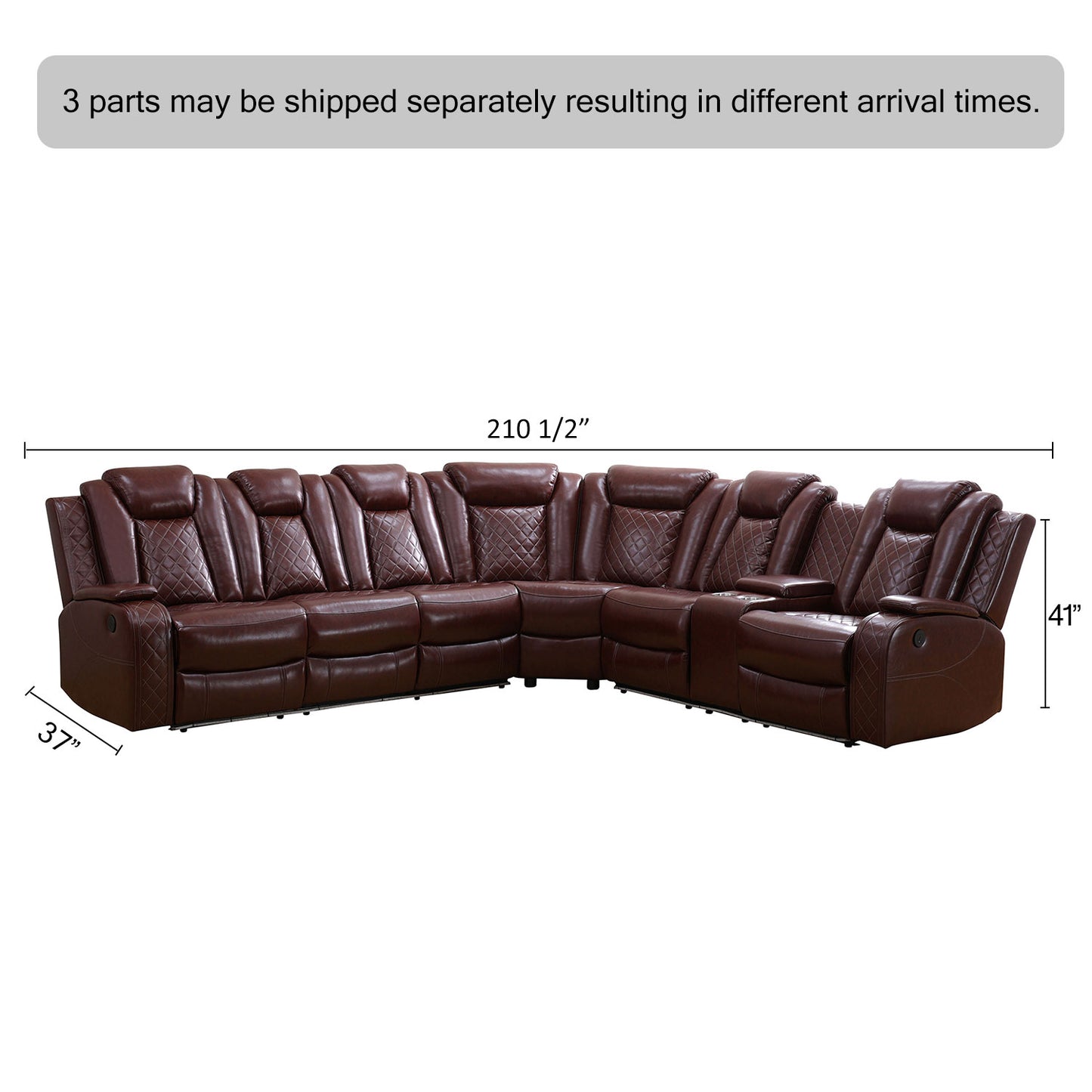 Rotes atmungsaktives Leder, 3-stückiges Wohnzimmer-Sofa-Liegesessel-Set - gn4733