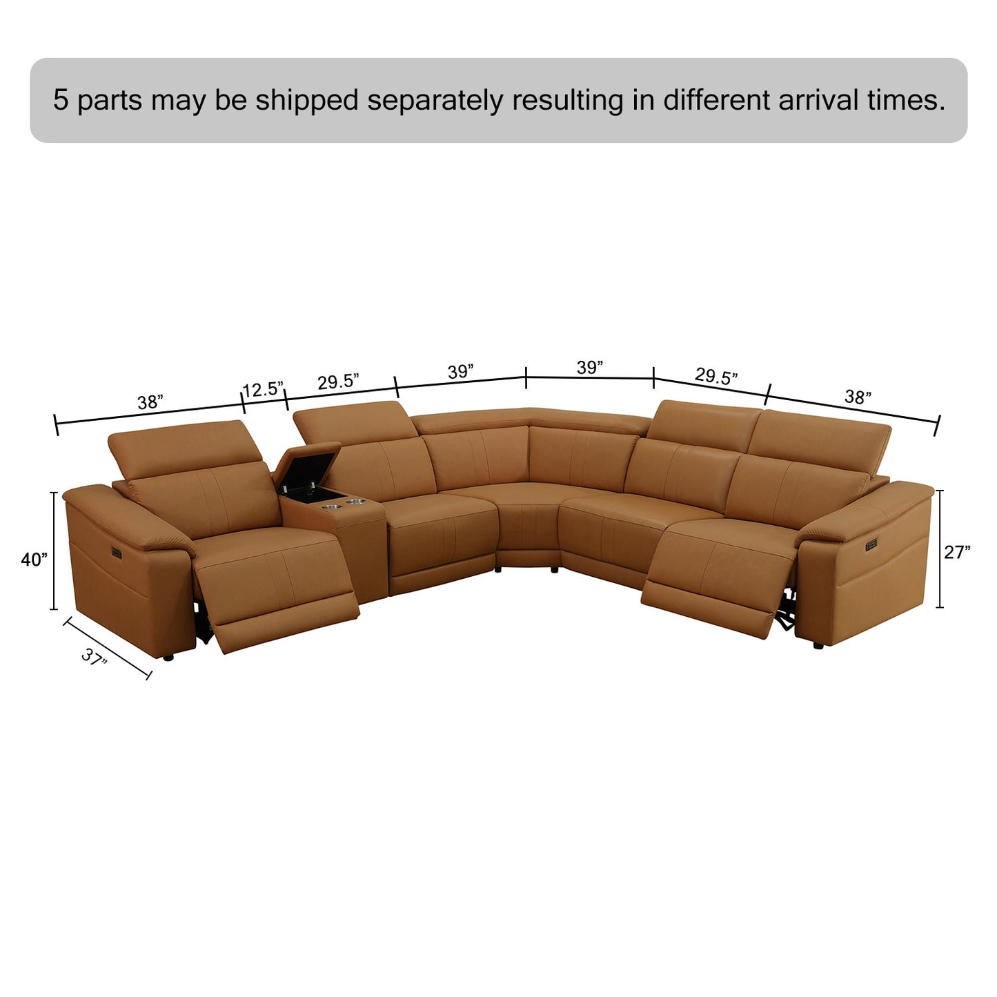 Hellbraunes atmungsaktives Leder, 6-stückiges Wohnzimmer-Liegesessel-Sofa-Set - gn4731