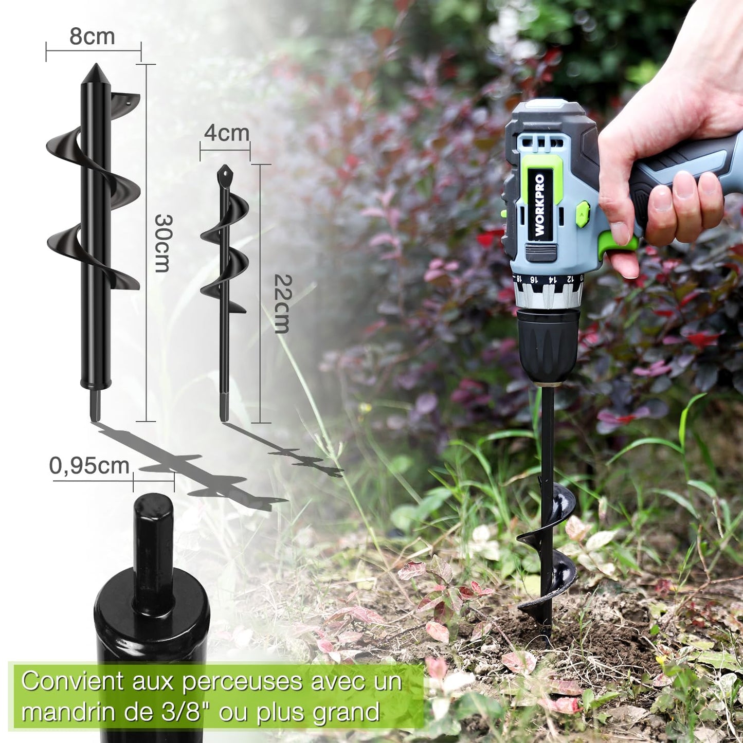 Garden auger drill bit - 4x22cm and 8x30cm - for cordless drills - with sturdy shaft - Ideal for planting plants and growing bulbs