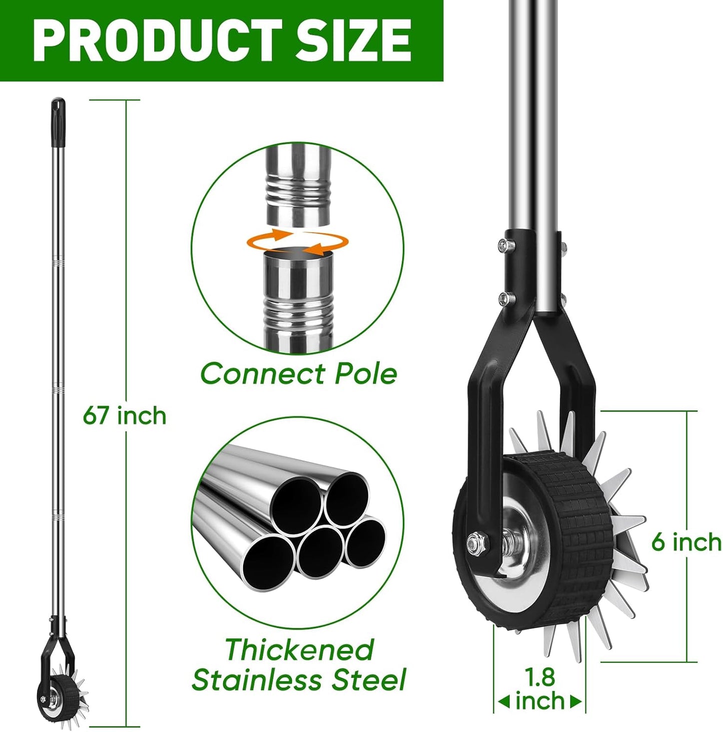 Manueller Unkrautstecher, Rotationsradtrimmer, solider 4-teiliger Edelstahlgriff, 171 cm – MSD-20