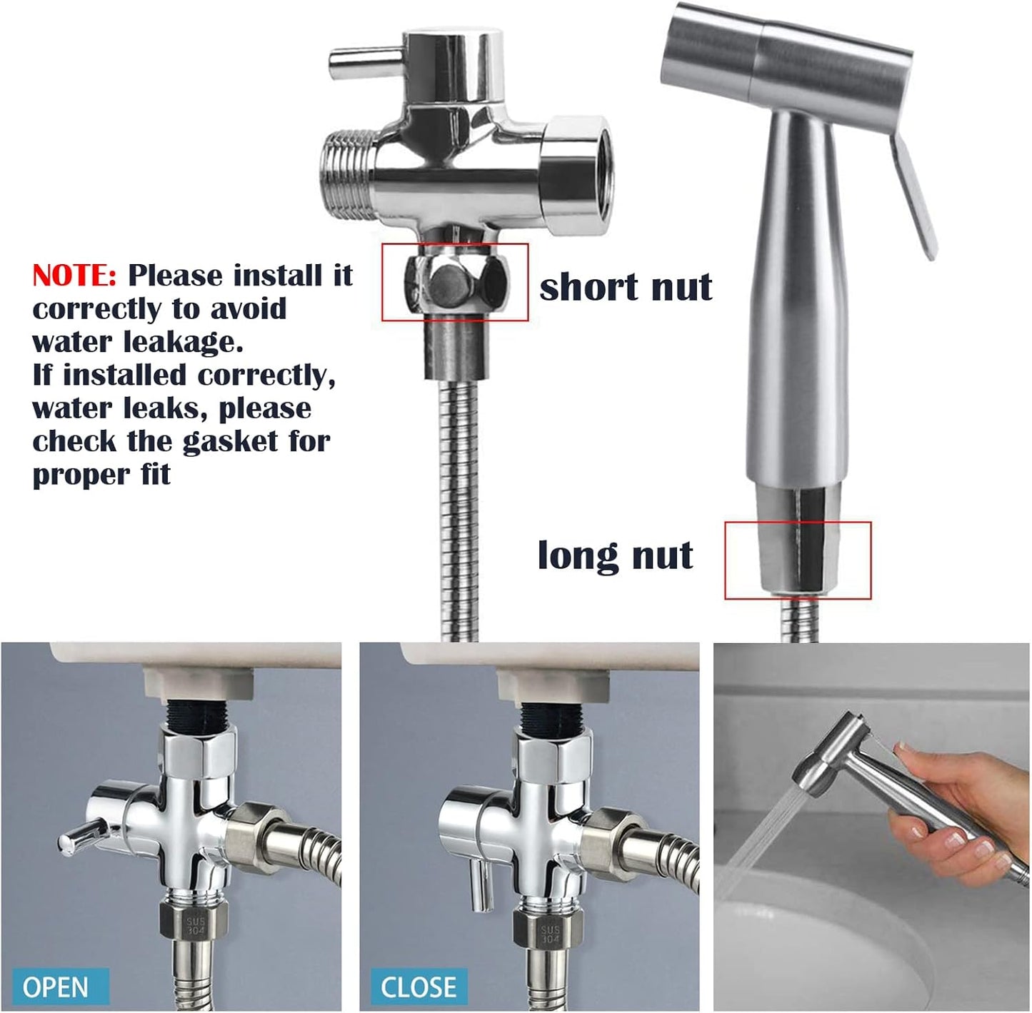 Kit de Douchette de Bidet pour WC, Pulverizer de Bidet and Acier Inoxydable with Tuyau et Vanne G 1/2, Douchette WC