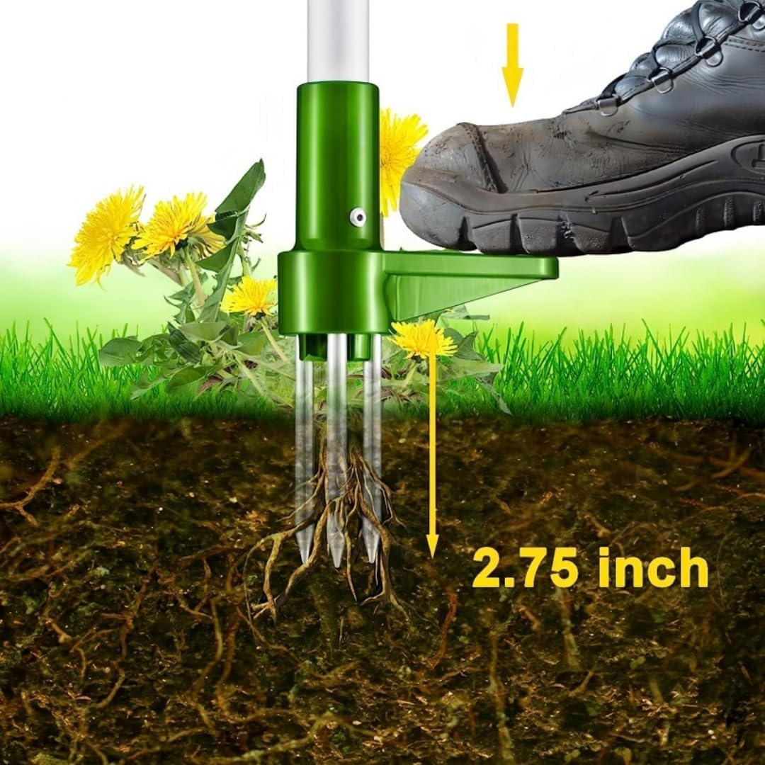 Unkrautzieher, Handwerkzeug zum Aufstellen, abnehmbares Unkrautwerkzeug mit 3 Klauen und langem Griff, für Rasen, Hof, Garten, Fingerhirse, Löwenzahnstecher, Gartengeräte