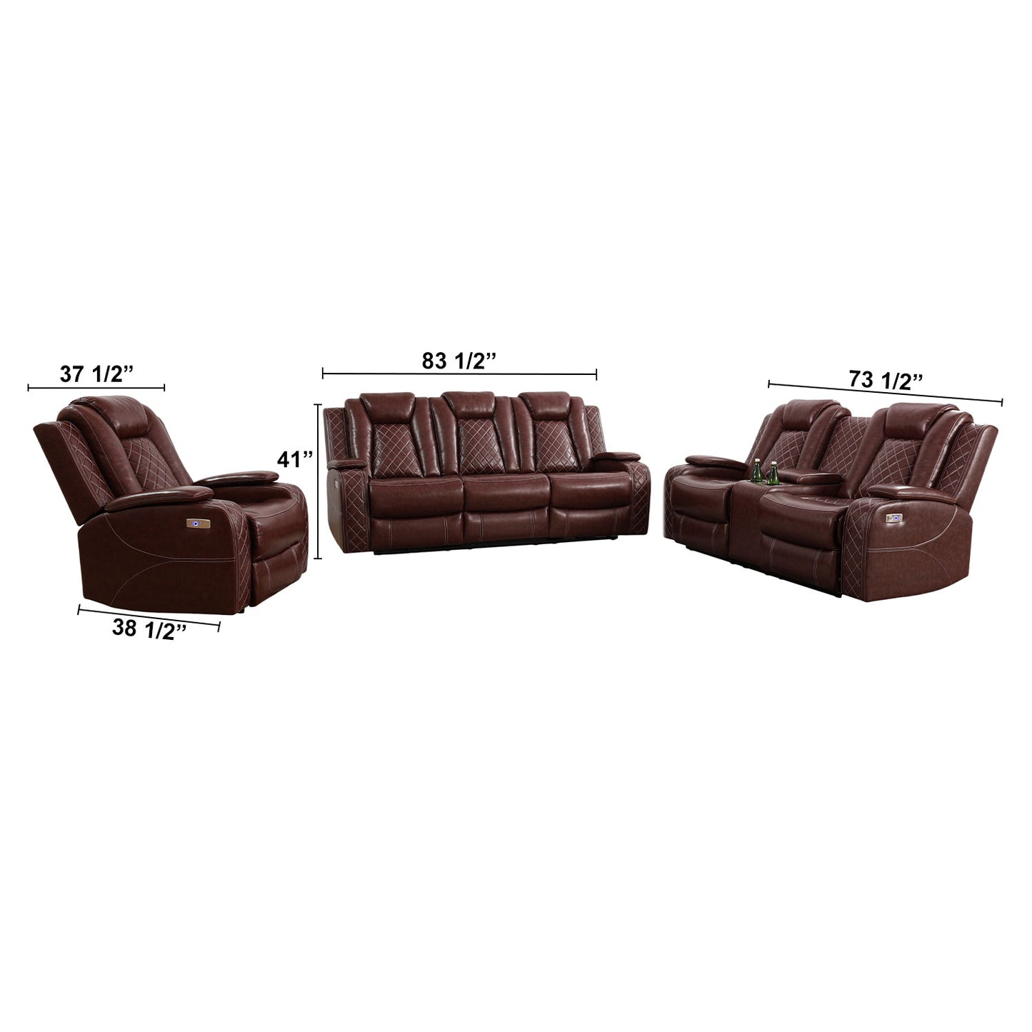 Braunes atmungsaktives Leder, 3-stückiges Wohnzimmer-Liegesessel-Sofa-Set - gn4633