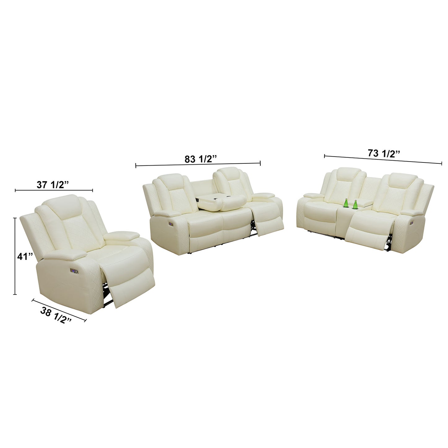 Weißes atmungsaktives Leder, 3-stückiges Wohnzimmer-Liegesessel-Sofa-Set - gn4649