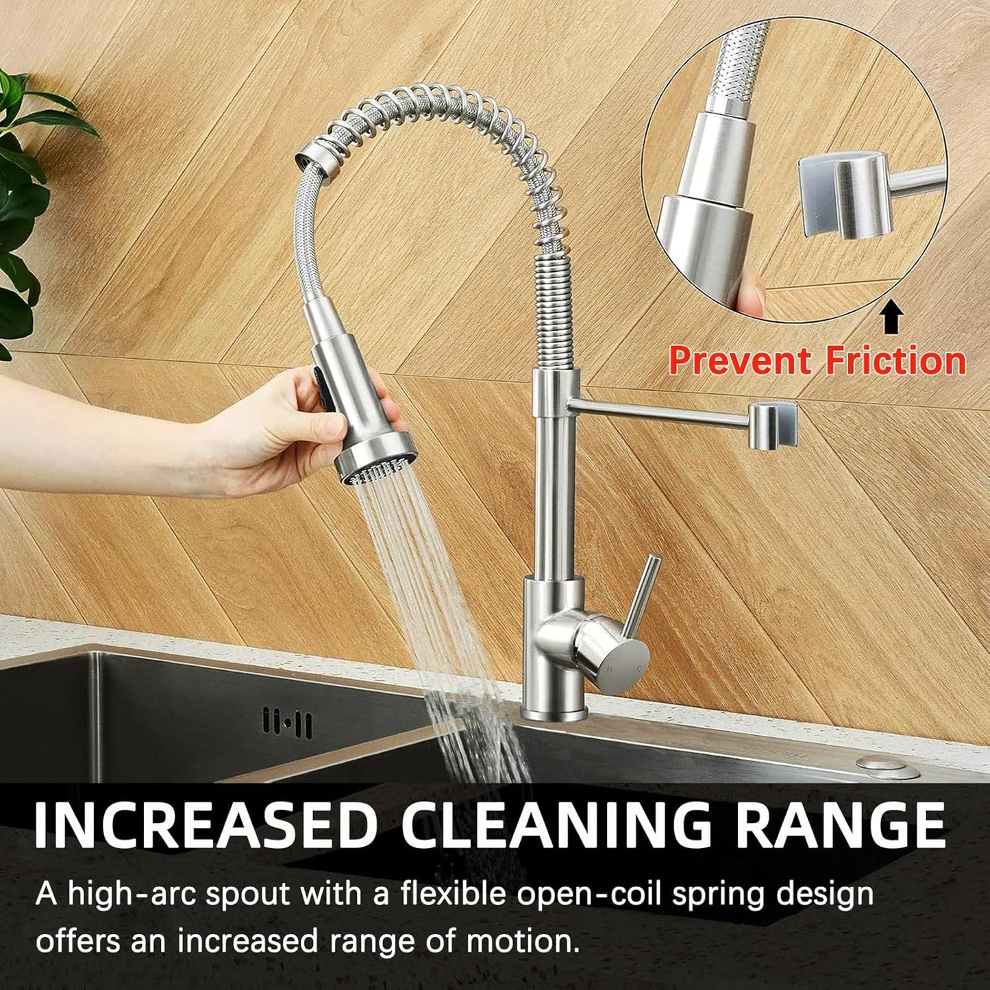 Kitchen faucet, kitchen mixer tap with 360° swivel high-arch sink spray, 2-mode pull-out spray, polished chrome