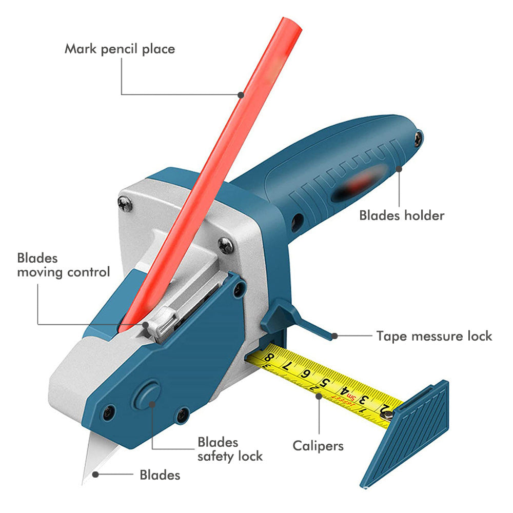 Trockenbau-Schneidewerkzeug, automatisches Artefakt-Schneidewerkzeug, Handwerkzeuge zum Schneiden von Trockenbauwänden, Pappe und anderen mit 5 Klingen, 5 m Maßband