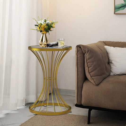 Beistelltisch, kleiner Couchtisch, runder Sofatisch aus Holz mit Metallrahmen für Wohnzimmer, Schlafzimmer, kleine Räume