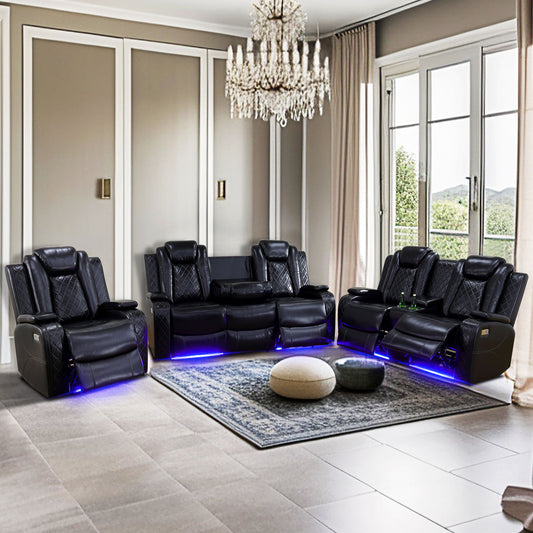 Schwarzes atmungsaktives Leder, 3-stückiges Wohnzimmer-Liegesessel-Sofa-Set - gn4632