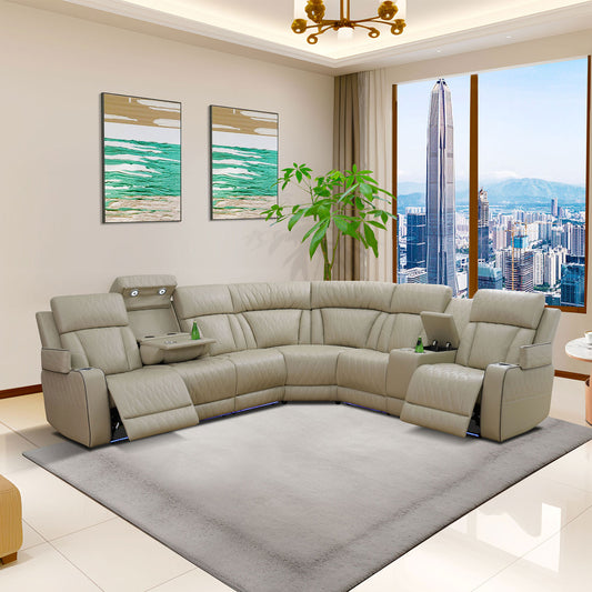Mischbeige atmungsaktives Leder, Dreiteiliges Sofa-Liegesessellerset - gn4738