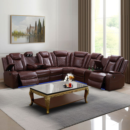 Rotes atmungsaktives Leder, 3-stückiges Wohnzimmer-Sofa-Liegesessel-Set - gn4733