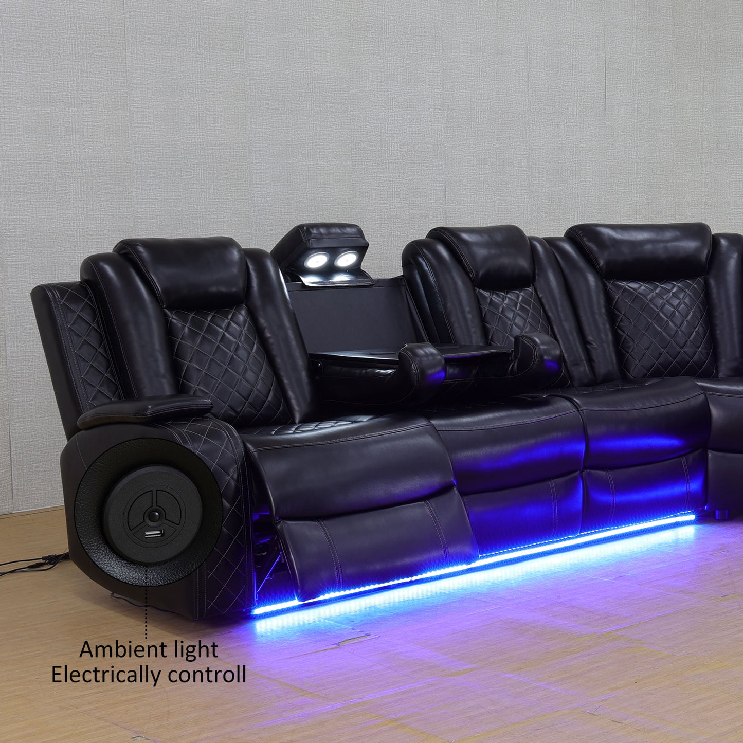 Schwarzes atmungsaktives echtes Leder, 3-stückiges Wohnzimmer-Liegesessel-Sofa - gn4730