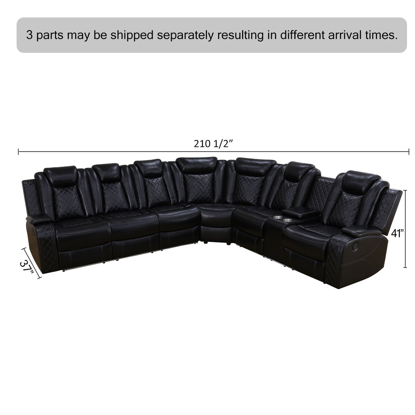 Schwarzes atmungsaktives echtes Leder, 3-stückiges Wohnzimmer-Liegesessel-Sofa - gn4730
