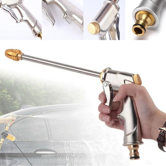 Metal watering gun, high-pressure metal watering can with brass nozzle for car washing, cleaning, watering gardens and lawns – long