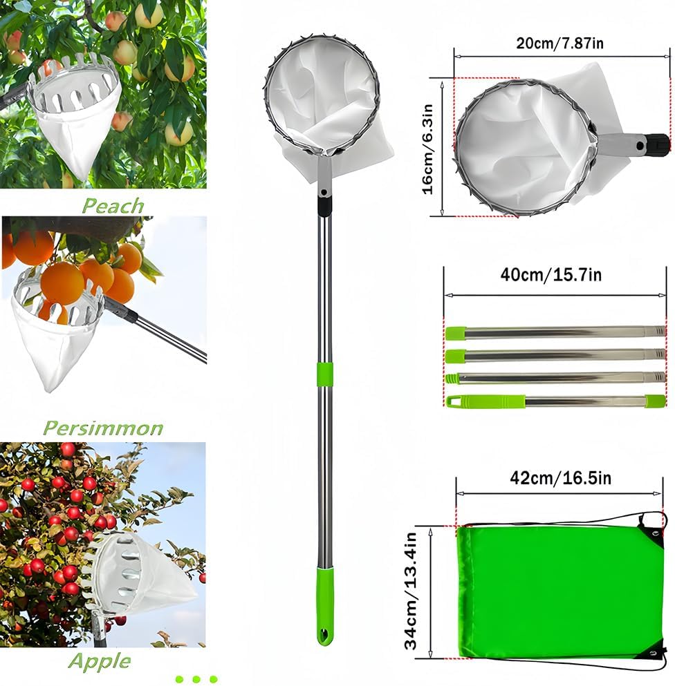 Telescopic Fruit Picker, 3.2 m Apple Picker, Detachable Fruit Picker, Garden Picking Tool for Tree Pear Peach Fruit Picker
