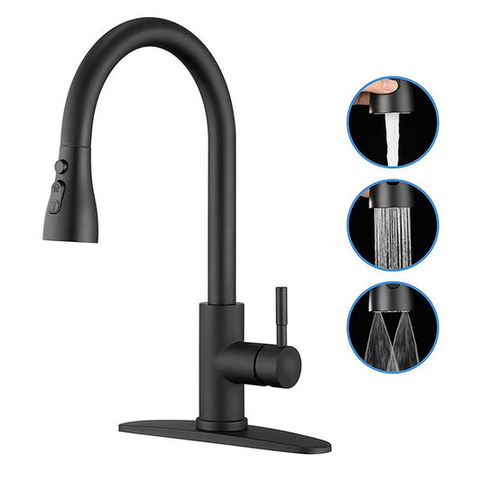 Black kitchen faucet, kitchen mixer tap with pull-out spray, 3 adjustment modes, high pull-out sink faucet, 360° swivel spout made of 304 stainless steel