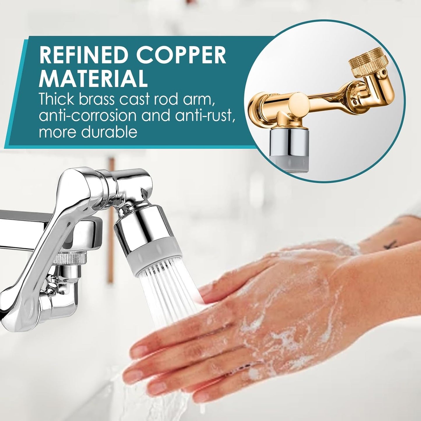 Magic Faucet Extender Swivel 1440° - Brass Faucet Aerator with Shower Head for Kitchen and Bathroom - Rotatable Multifunctional Faucet Extension