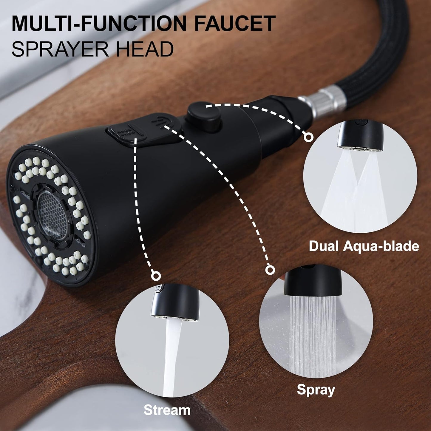 Black kitchen faucet, kitchen mixer tap with pull-out spray, 3 adjustment modes, high pull-out sink faucet, 360° swivel spout made of 304 stainless steel
