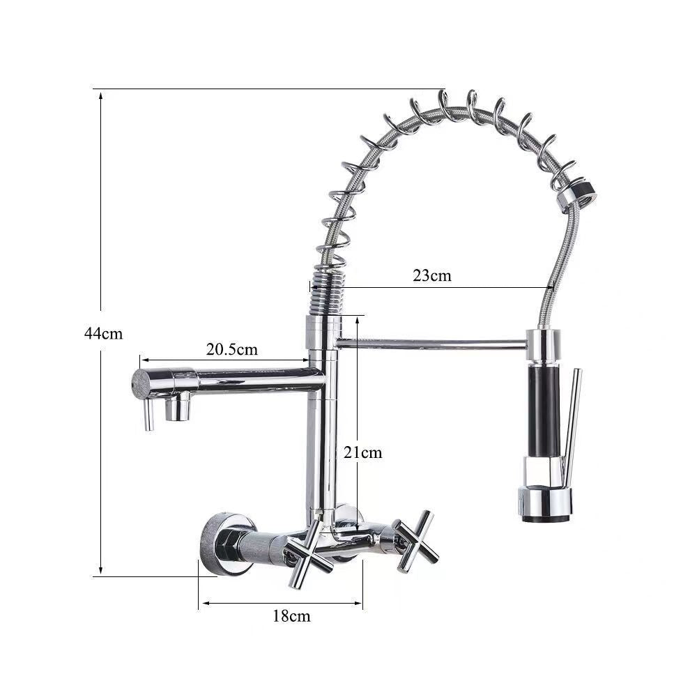 Wall-mounted spring kitchen sink faucet, double handle kitchen sink mixer tap for hot and cold water