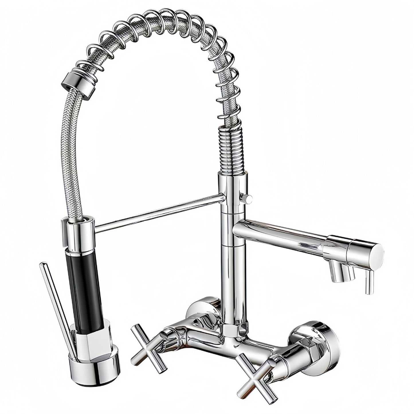 Wall-mounted spring kitchen sink faucet, double handle kitchen sink mixer tap for hot and cold water
