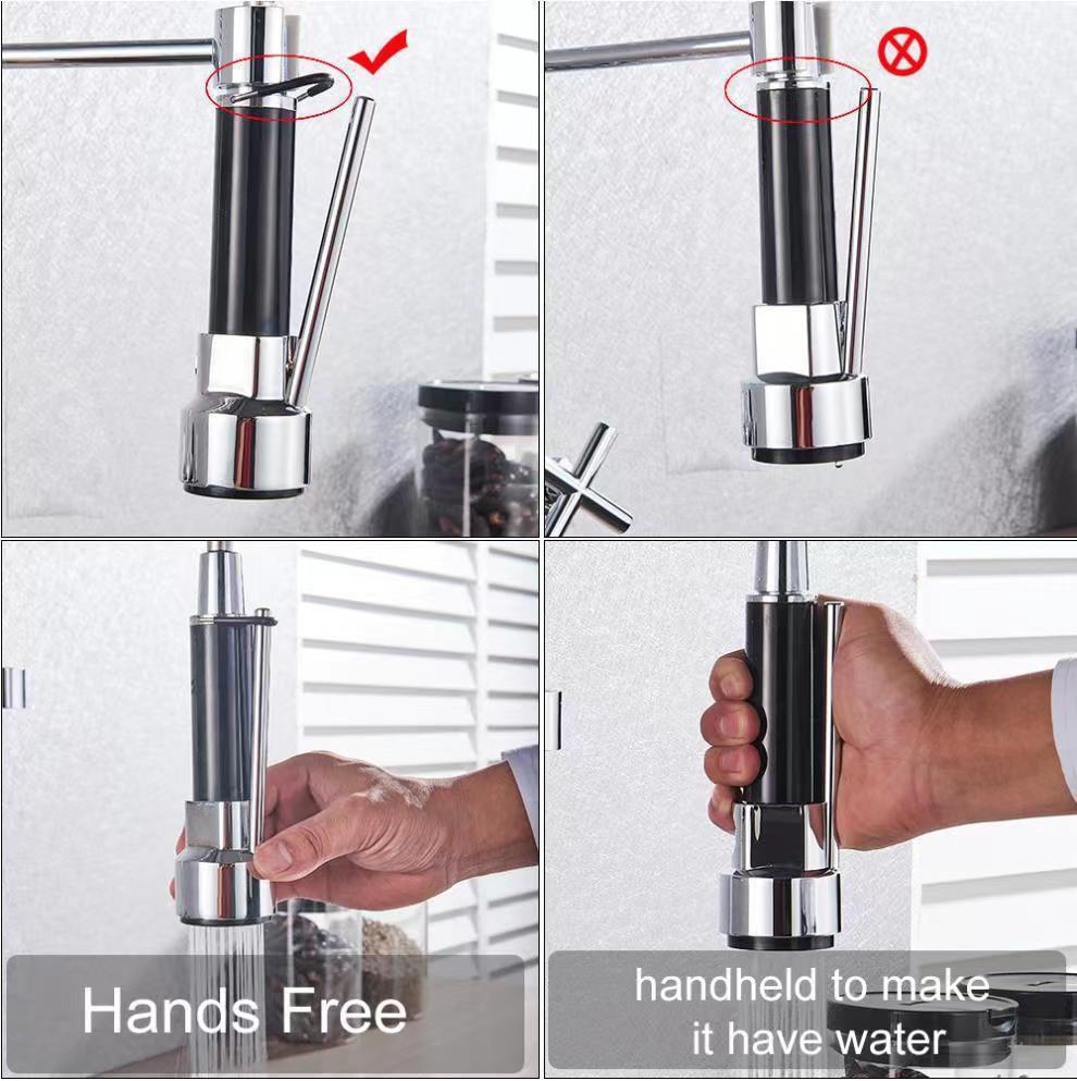Wall-mounted spring kitchen sink faucet, double handle kitchen sink mixer tap for hot and cold water