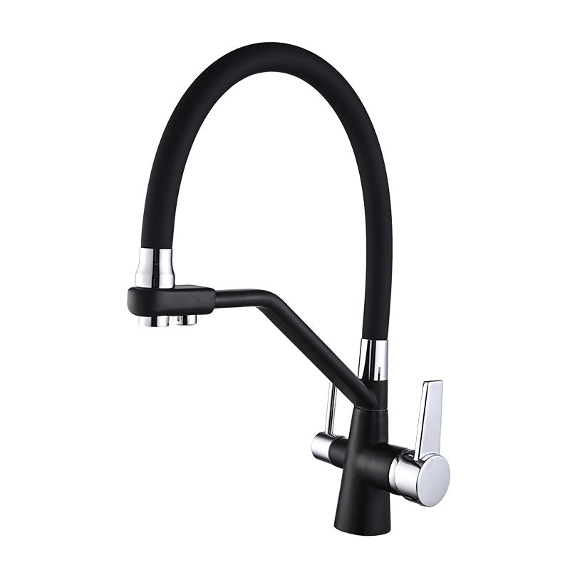 Kitchen faucet with pull-out spray, kitchen mixer tap for water filter, 3-in-1 kitchen sink mixer tap (black)