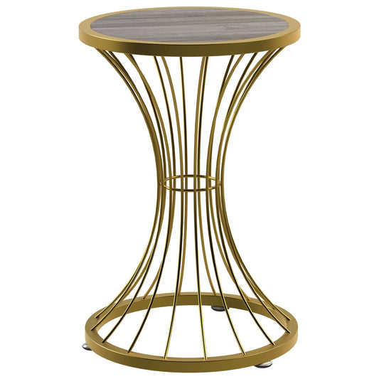 Side table, small coffee table, round wooden sofa table with metal frame for living room, bedroom, small spaces